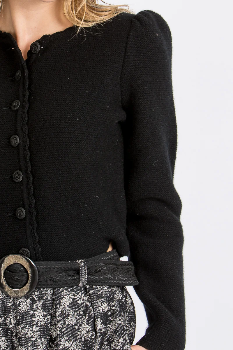 Puffarm Strickjacke mit gehäkelter Borte Owingen schwarz