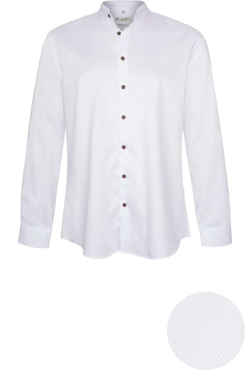 Herren Trachtenhemd einfarbig mit Stehkragen - weiß weiß