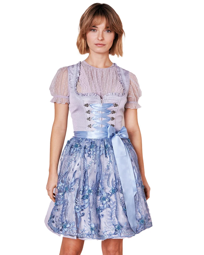 Krüger MADL Dirndl "Karlotta" mit Spitzenschürze 419067 | Hellblau 60cm