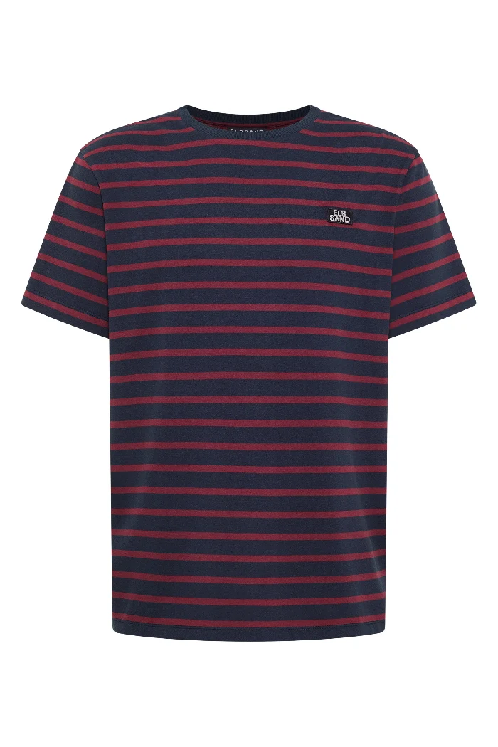 Elbsand Men T-Shirt Noah gestreift midnight/maroon