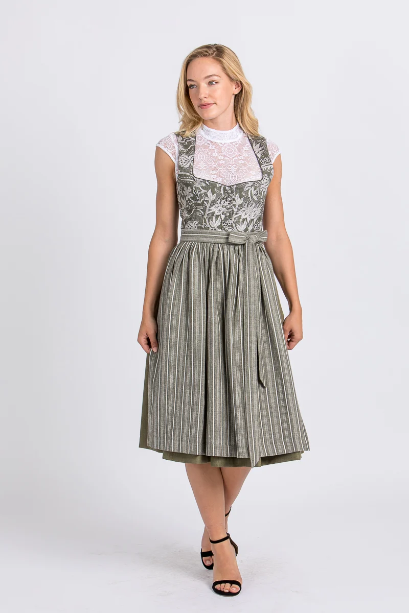 Berwin & Wolff Waschdirndl Olivgrün Geblümt