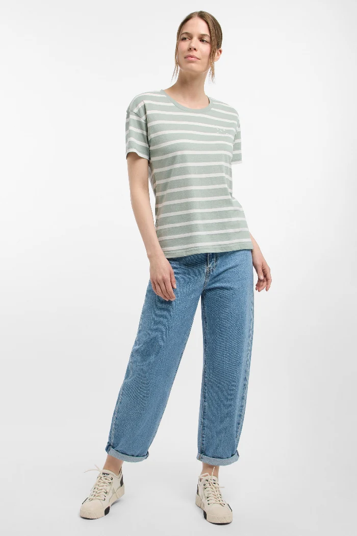 Elbsand T-Shirt Uumi gestreift silt green/cloud white