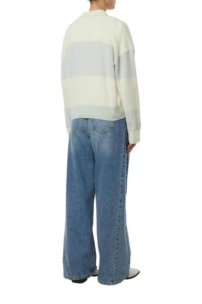 Comma Strickpullover gestreift eggnogg/mercury