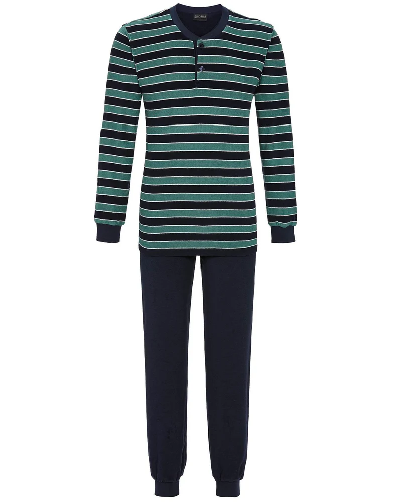 RINGELLA Herren Langarm Pyjama aus Stretchfrottee "Striped" 4541230 | Blau
