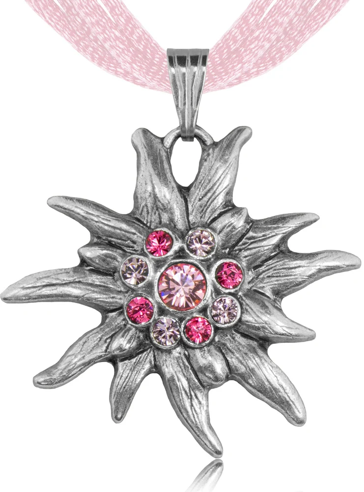 Edelweiß Halskette mit Premium Kristallen - Rosa