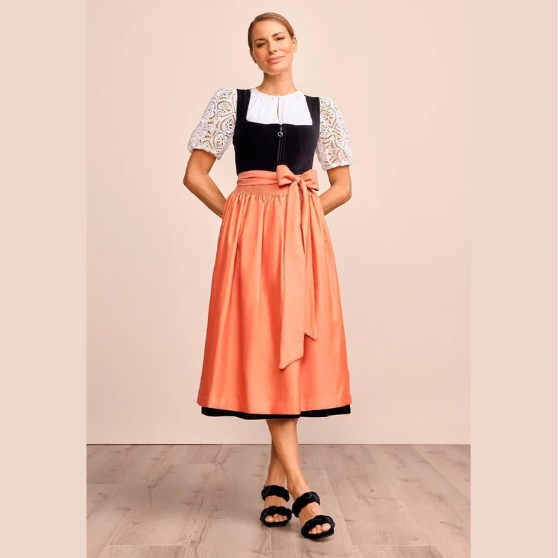 Krüger Dirndl Jacinta Schwarz Orange Blumenrock 80cm