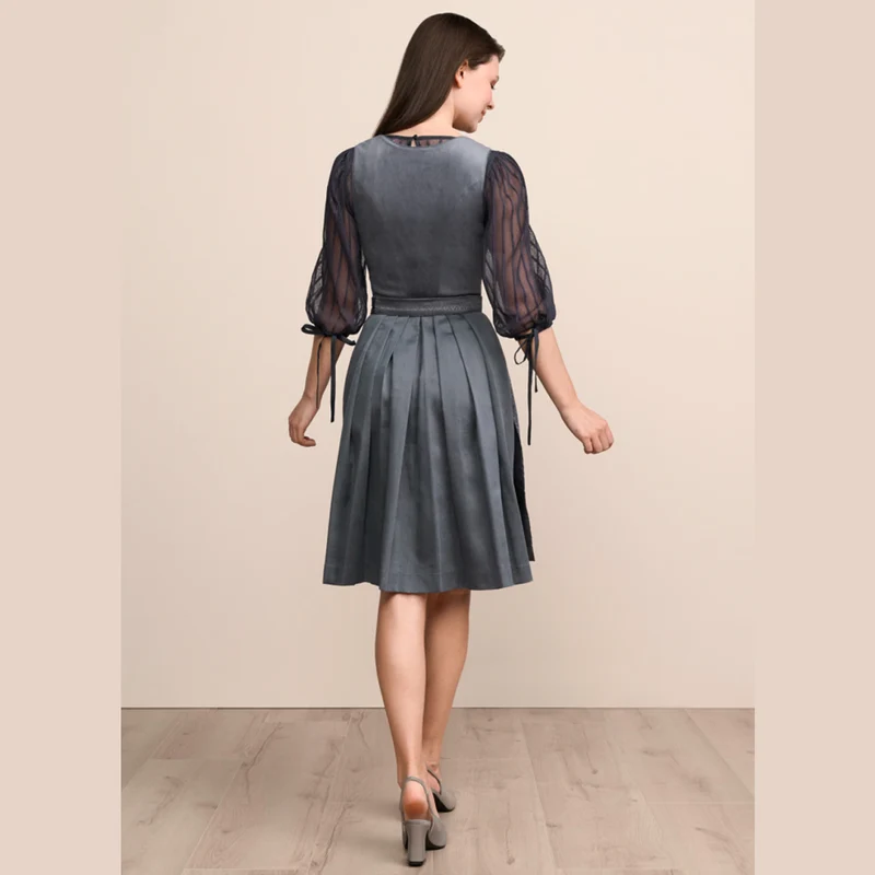 Krüger Dirndl Cari Hellgrau Samt Mieder 60cm