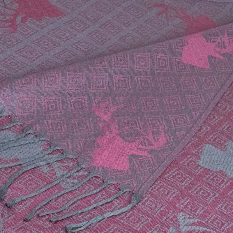 Halstuch Schal mit Hirschkopf Motiv 185 x 70 cm | Rosa / Silber
