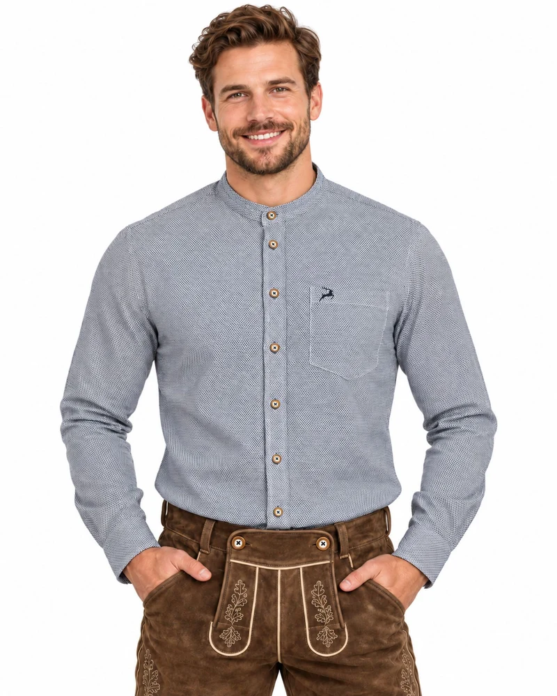 MADDOX Trachtenhemd mit Stehkragen - Hemd-111 | Blau