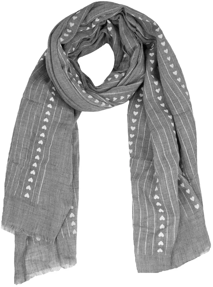 Halstuch Schal Unifarben mit Herzen und Glitzer Streifen 185 x 70 cm | Grau