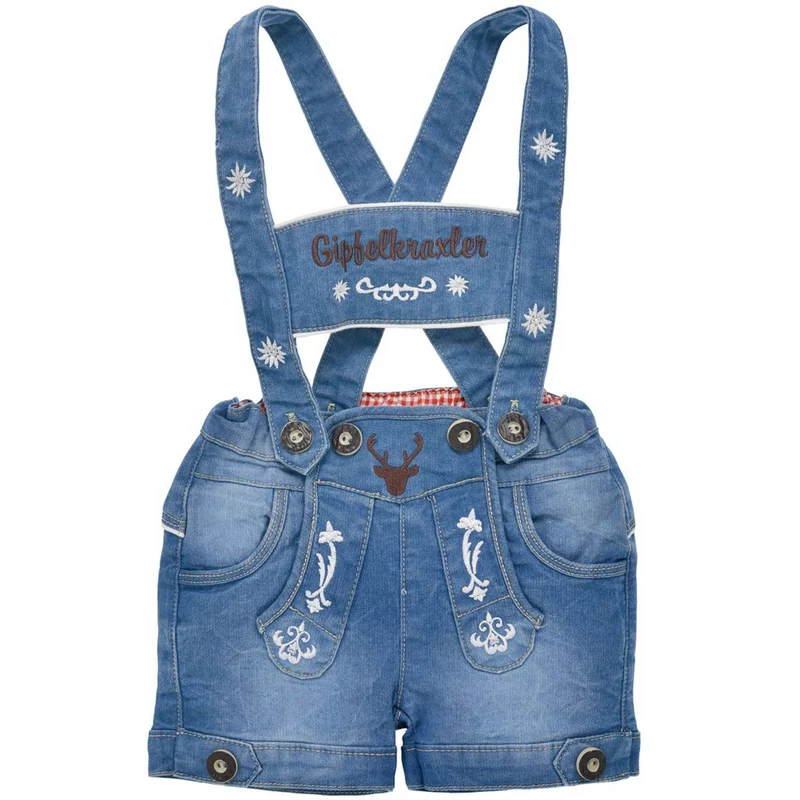 BONDI Baby Jungen Jeans Latzshort "Gipfelkraxler" 91845 | Blue denim