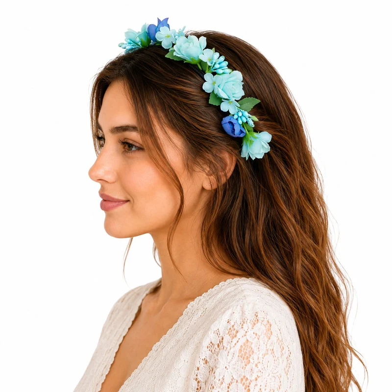 Blumen Haarreif "Sabia" mit Rosen und Blüten | Türkis