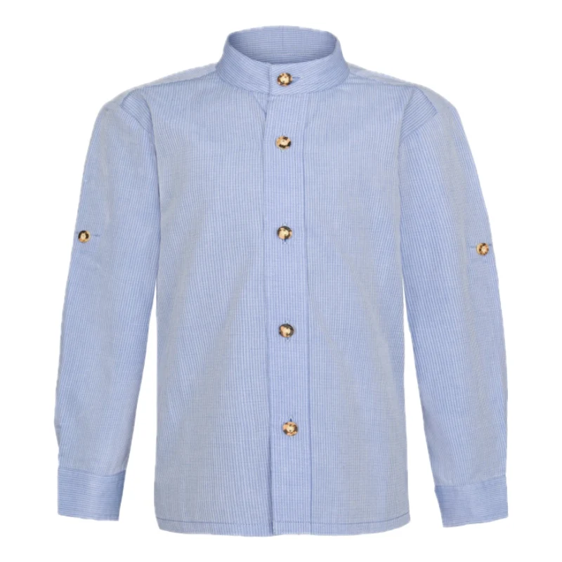 Kinder Trachtenhemd Blau mit Stehkragen