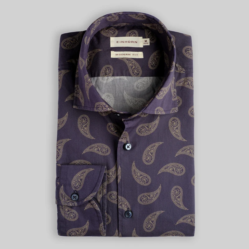 Hemd Modern Fit Print Paisley Blau