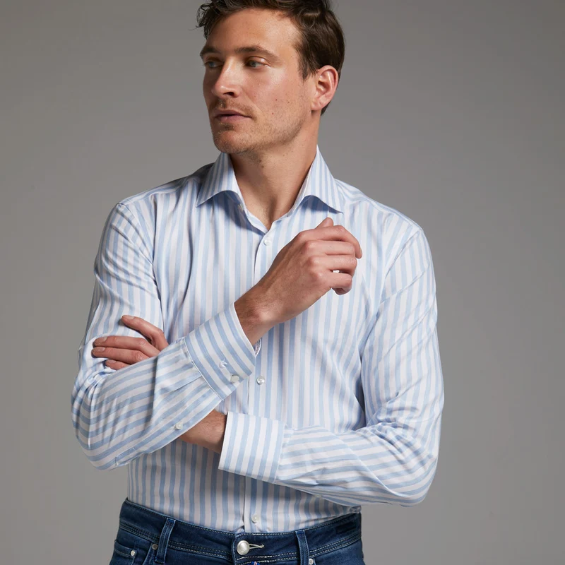 Casual Busines-Hemd Modern Fit Hellblau Gestreift