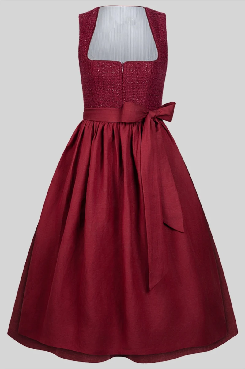 Dirndl Bordeaux Tweed Glitter Rot mit Leinen-Baumwoll-Rock – 75 cm | LIGA DI BAVARIA