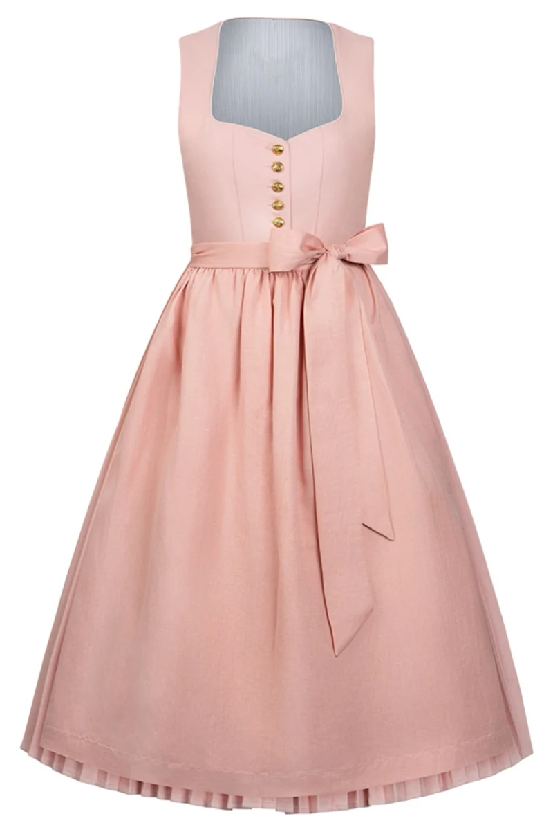 Dirndl Puderrosé Plissee mit TENCEL™-Leinenschürze – 75 cm | LIGA DI BAVARIA