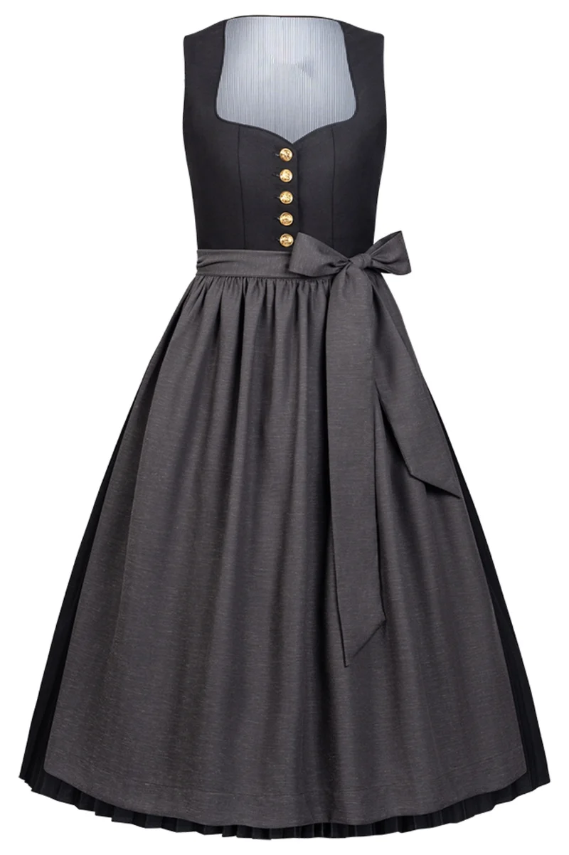 Dirndl Tiefschwarz Plissee mit TENCEL™-Leinenschürze – 75 cm | LIGA DI BAVARIA