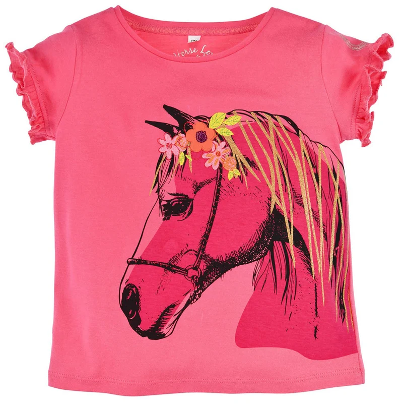 BONDI T-Shirt "Pferd" mit Blumenapplikation 36175 | Pink