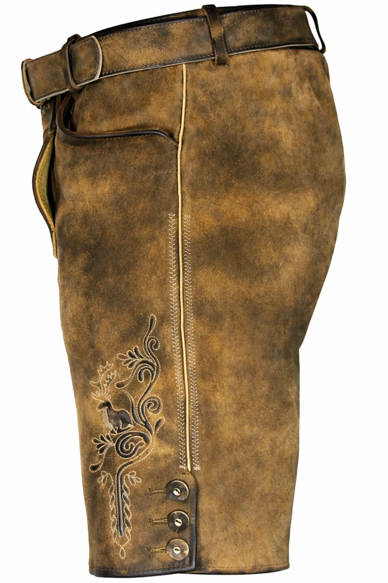 MADDOX Kurze Herren Lederhose "Mandlach" mit Gürtel | Camel Braun