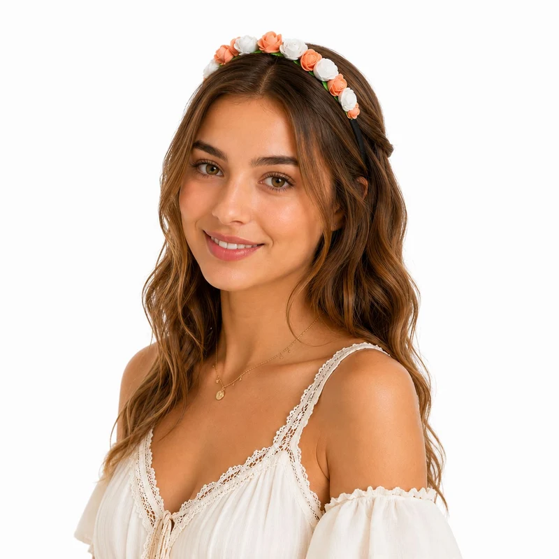 Blumen Haarreif mit Rosen | Apricot Weiß