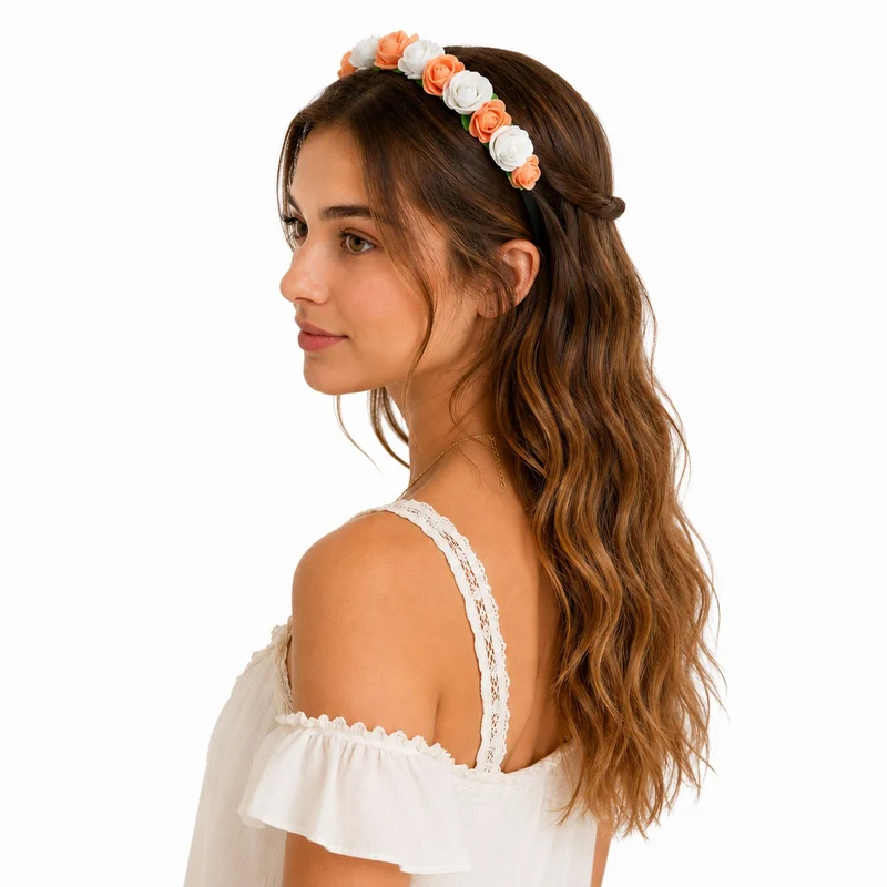 Blumen Haarreif mit Rosen | Apricot Weiß
