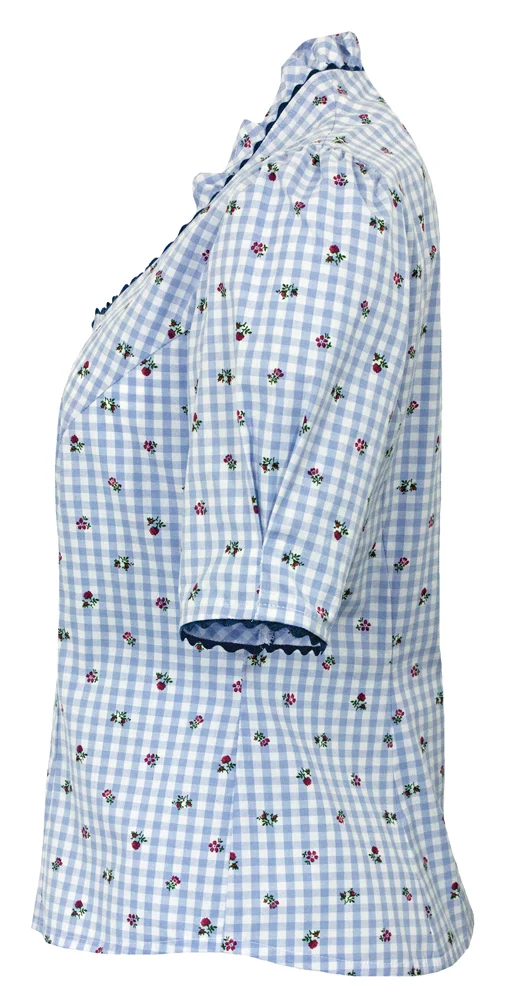 Pierre Marcel Damen Blümchen Trachtenbluse Amelie mit Stehkragen - Blau