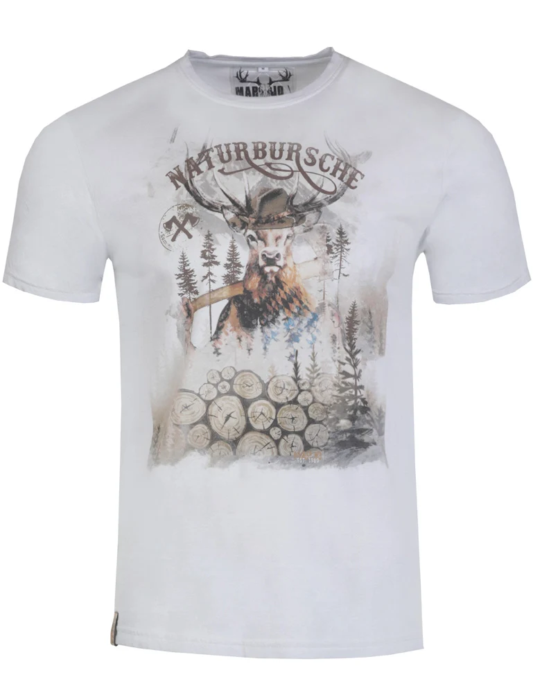 MarJo Herren Trachtenshirt "Guido" Hirschmotiv | Mittelgrau