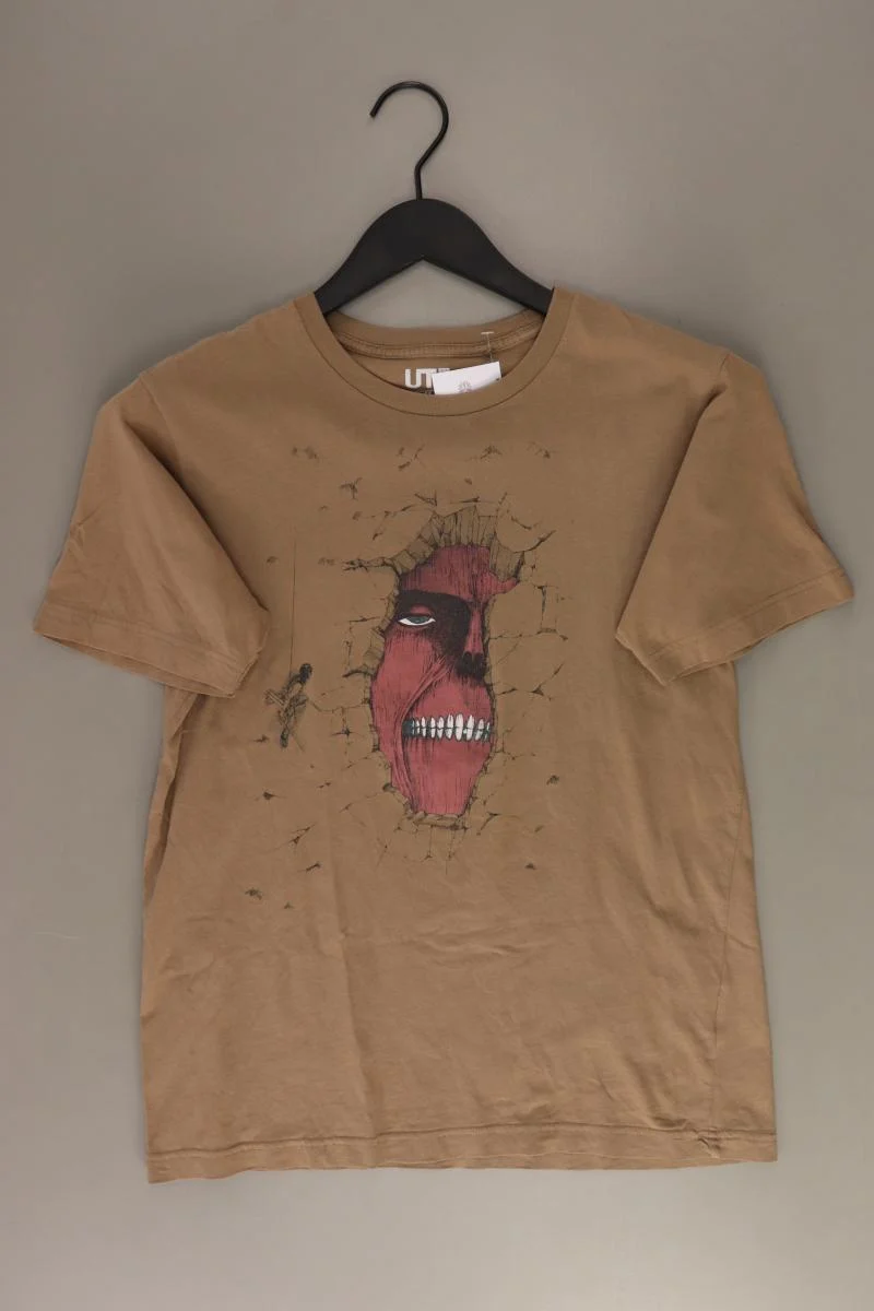 Uniqlo Printshirt Gr. XS Kurzarm braun aus Baumwolle