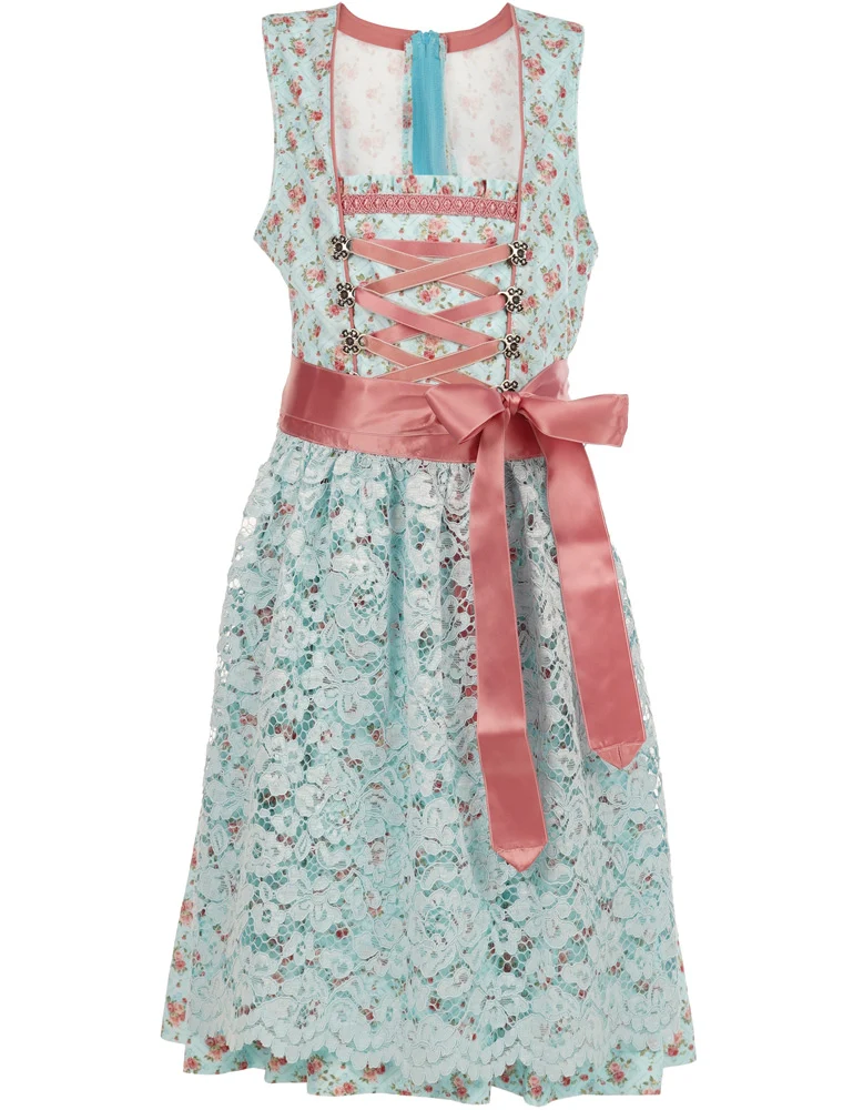 Isar-Trachten Jugend Dirndl "Sandra" mit Spitzenschürze 44772 | Hellblau Rosa