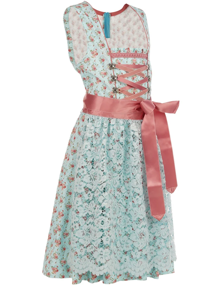 Isar-Trachten Jugend Dirndl "Sandra" mit Spitzenschürze 44772 | Hellblau Rosa