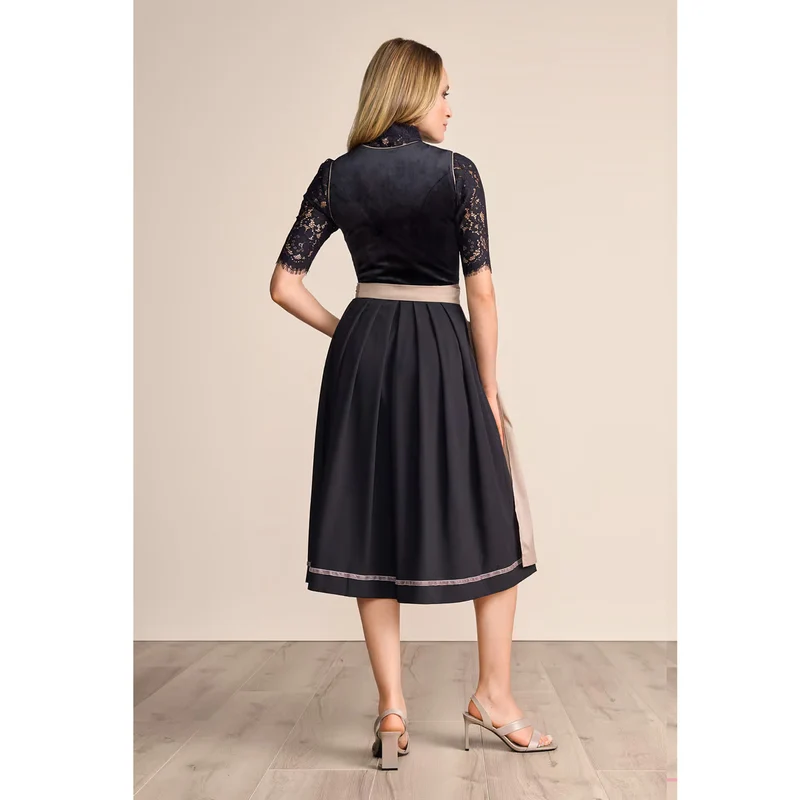 Krüger Dirndl Suzanne Schwarz Beige Samt 70cm
