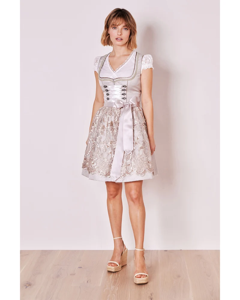 Krüger MADL Dirndl "Vivien" mit Spitzenschürze 414867 | Beige 50cm