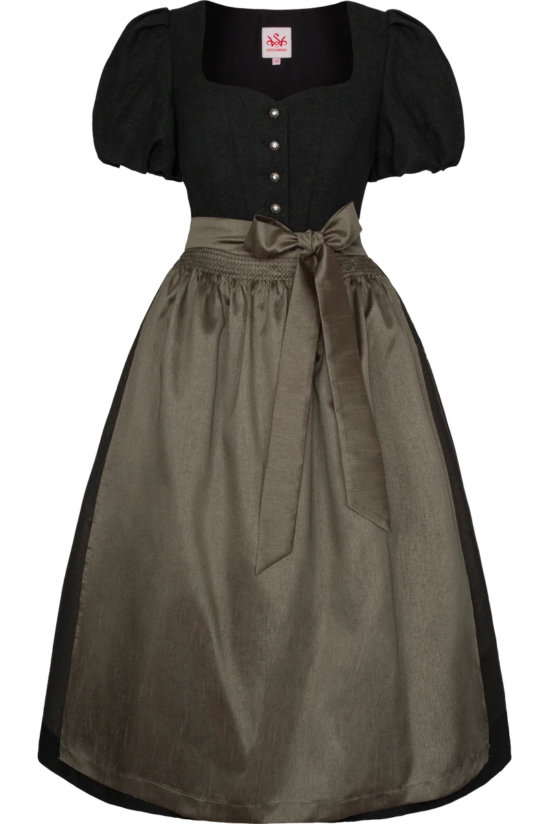 Midi-Dirndl mit Wolle und kurzen Puffärmeln - dunkelgrün