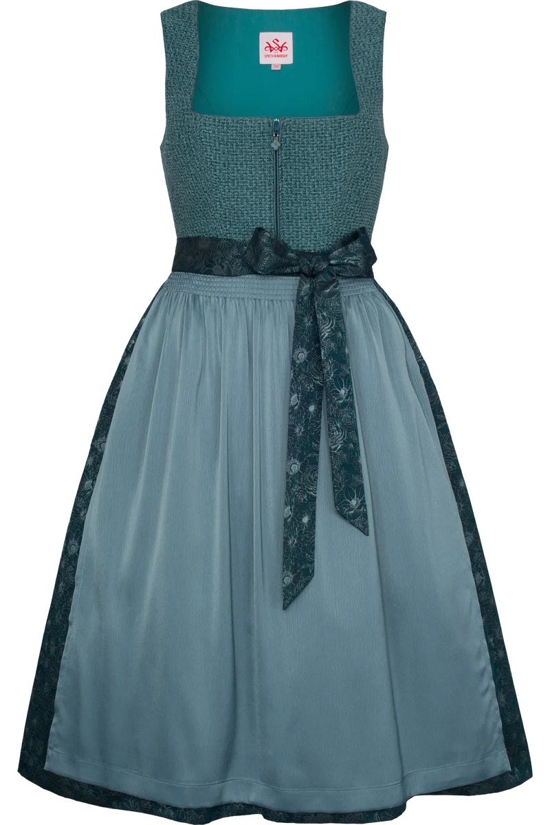 Midi-Dirndl mit samtigem Bouclé-Mieder - petrol