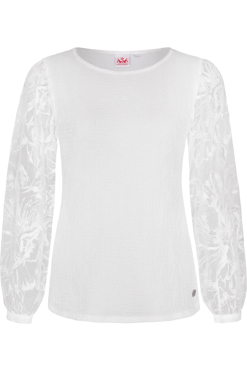 Damen Trachtenbluse mit bestickten Ärmeln - weiß