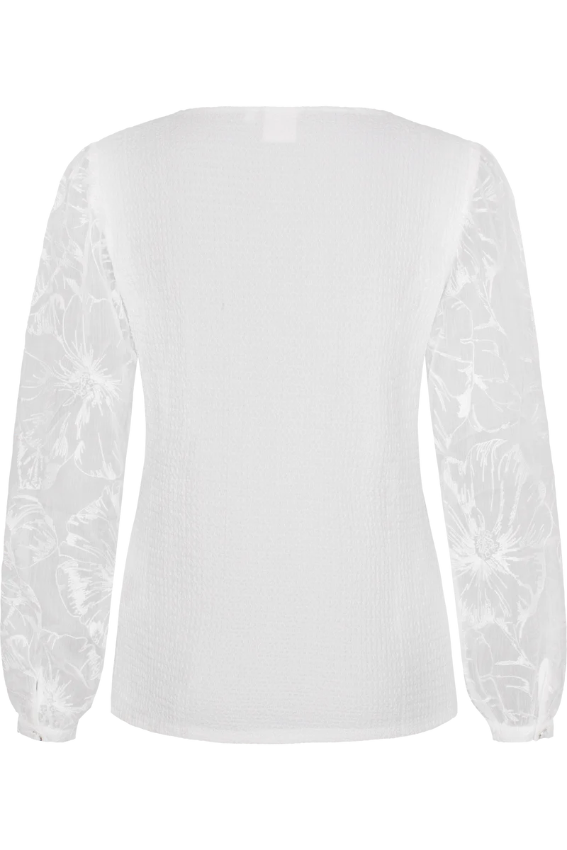 Damen Trachtenbluse mit bestickten Ärmeln - weiß