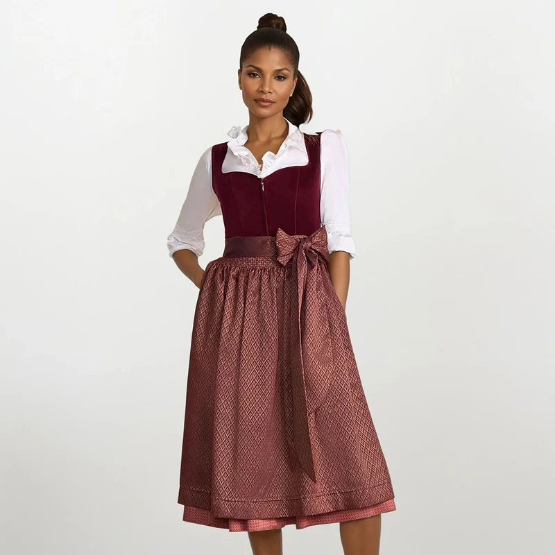 Krüger Dirndl Xana Weinrot Herz-Ausschnitt 70cm