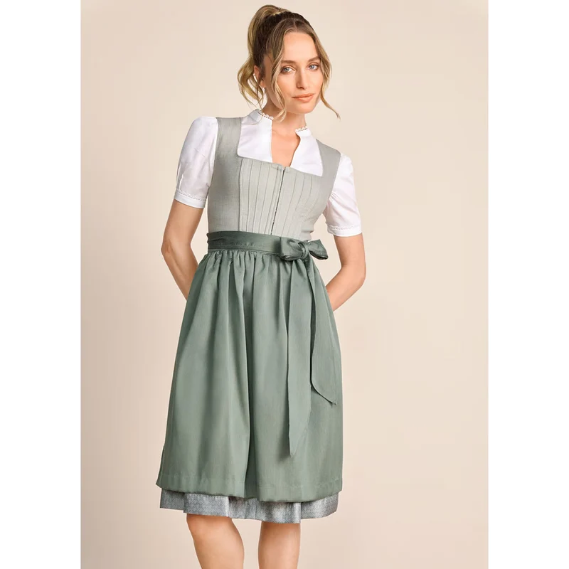 Krüger Dirndl Margit Grün 60cm Leinen Mieder