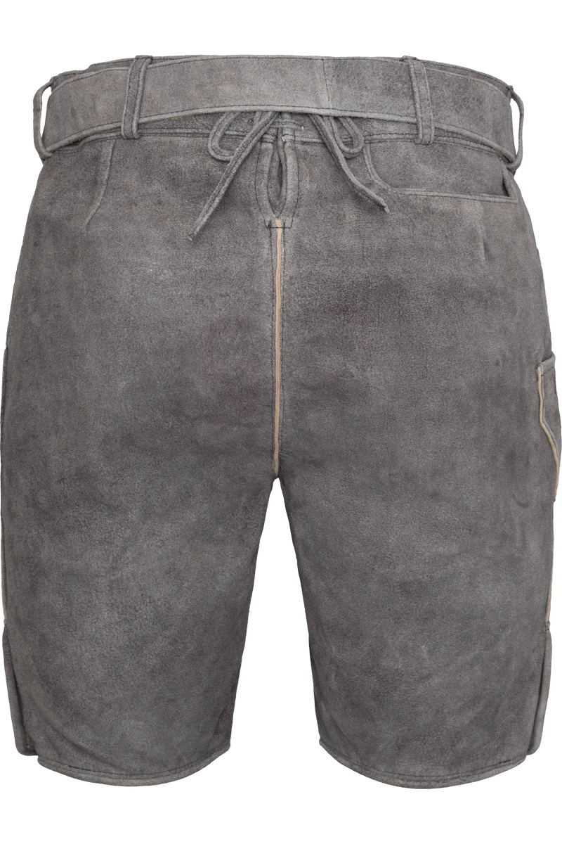 Herren Lederhose kurz bestickt mit Gürtel - titangrau silbergrau