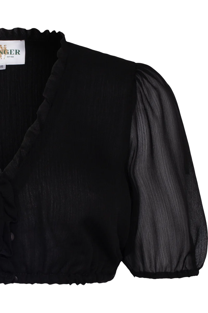 Dirndlbluse mit Rüschen am V-Ausschnitt - schwarz
