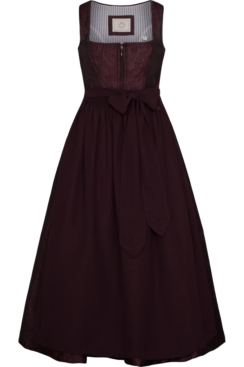Langes Dirndl monochrom mit Jacquardmuster - bordeaux