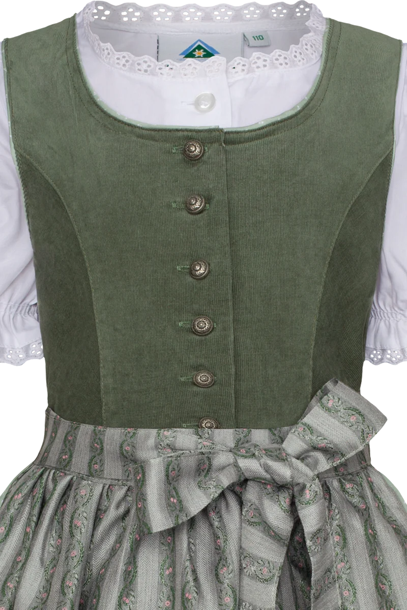 Kinderdirndl mit Cord und mit Bluse - grün