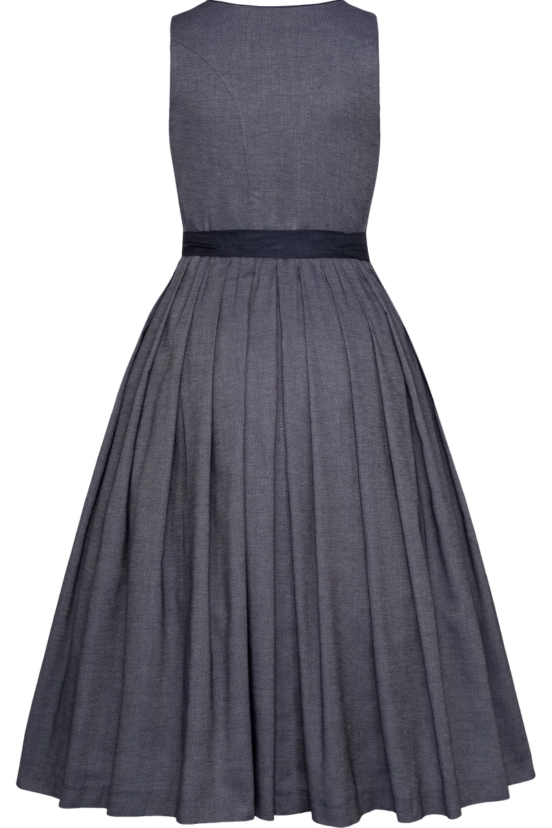 Langes monochromes Dirndl mit rundem Ausschnitt - blau gemustert