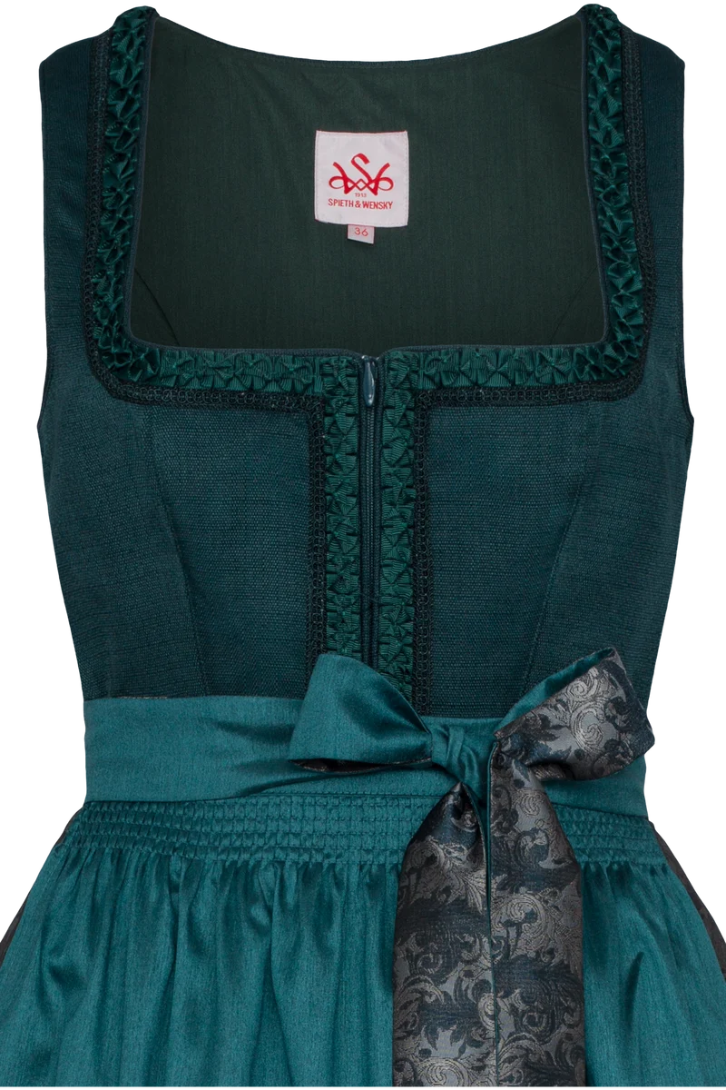Langes Dirndl mit Froschgoscherl-Bordüre - petrol