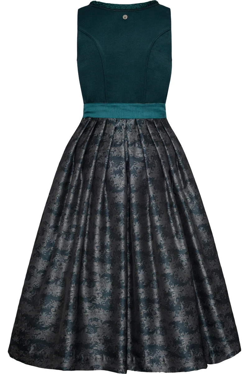 Langes Dirndl mit Froschgoscherl-Bordüre - petrol