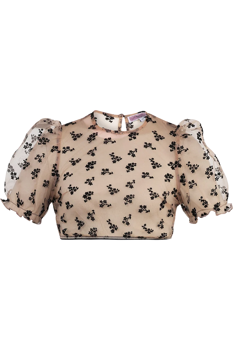 Dirndlbluse mit Samtblüten und Puffärmeln Kohlwies - nude schwarz
