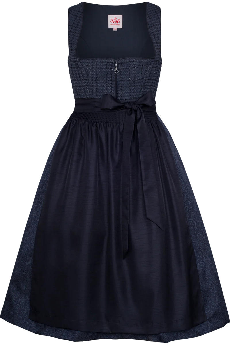 Midi-Dirndl mit glänzendem Strukturmieder Kobra 70cm - dunkelblau