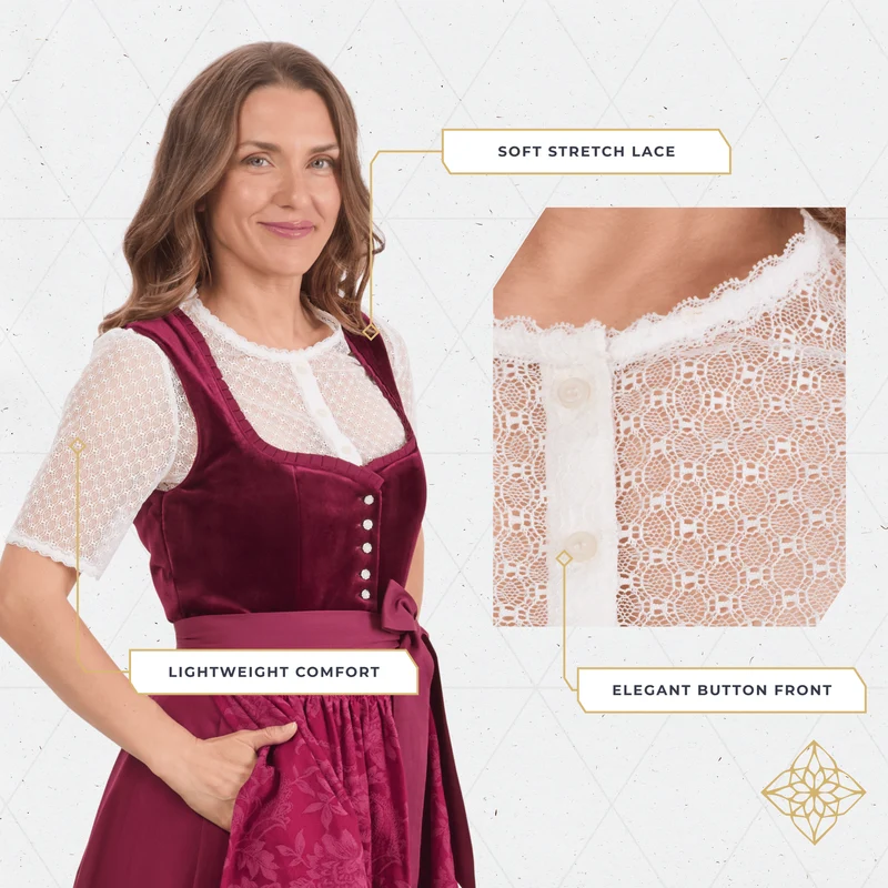Dirndl Blouse Short Sleeve White Lace
