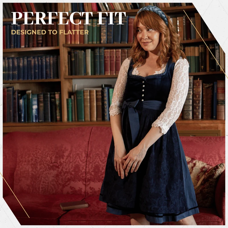 German Dirndl Dress Dark Blue Velvet